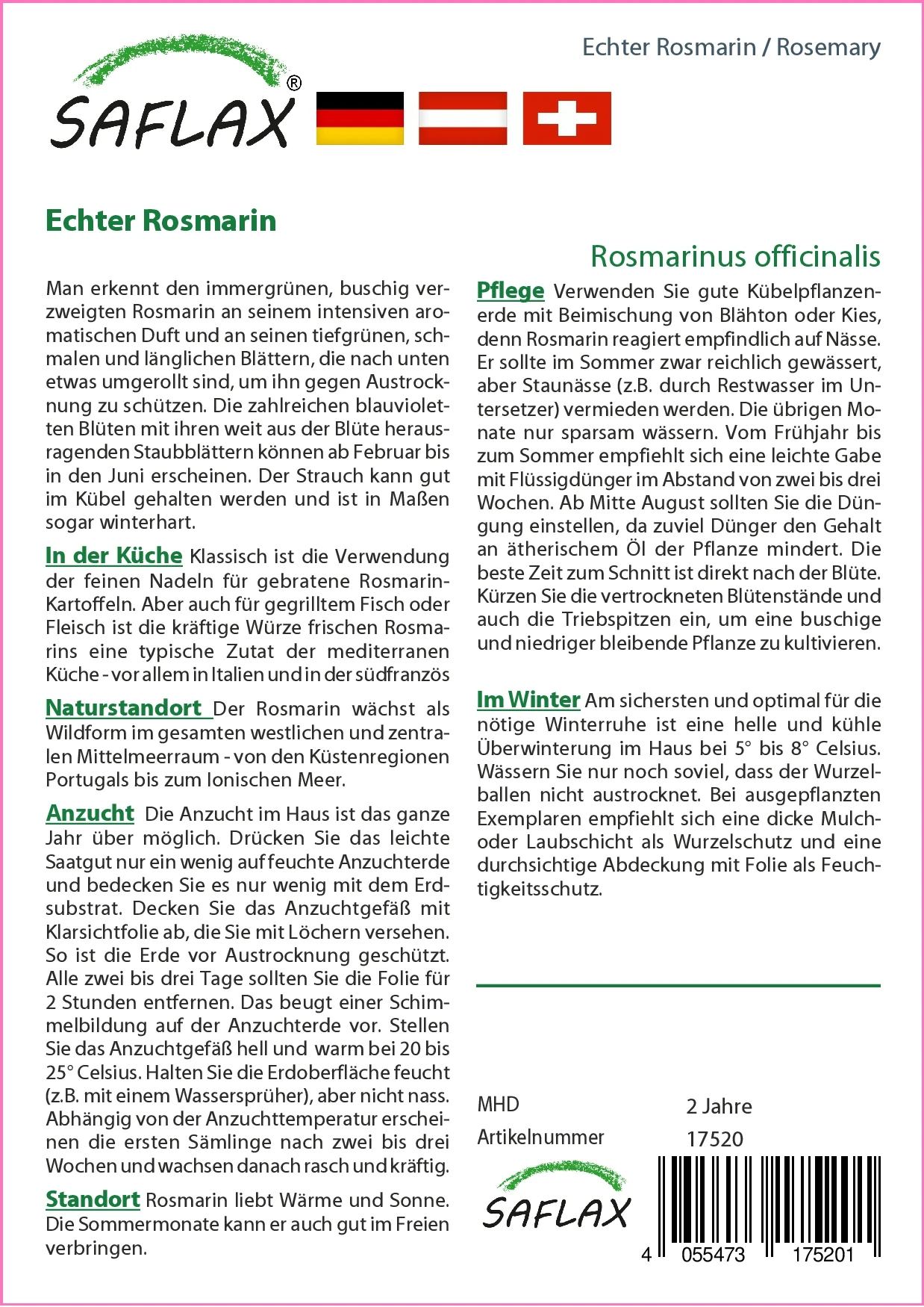 Echter Rosmarin | Rosmarinsamen Von Saflax 4 Echter Rosmarin | Rosmarinsamen Von Saflax – Bild 2