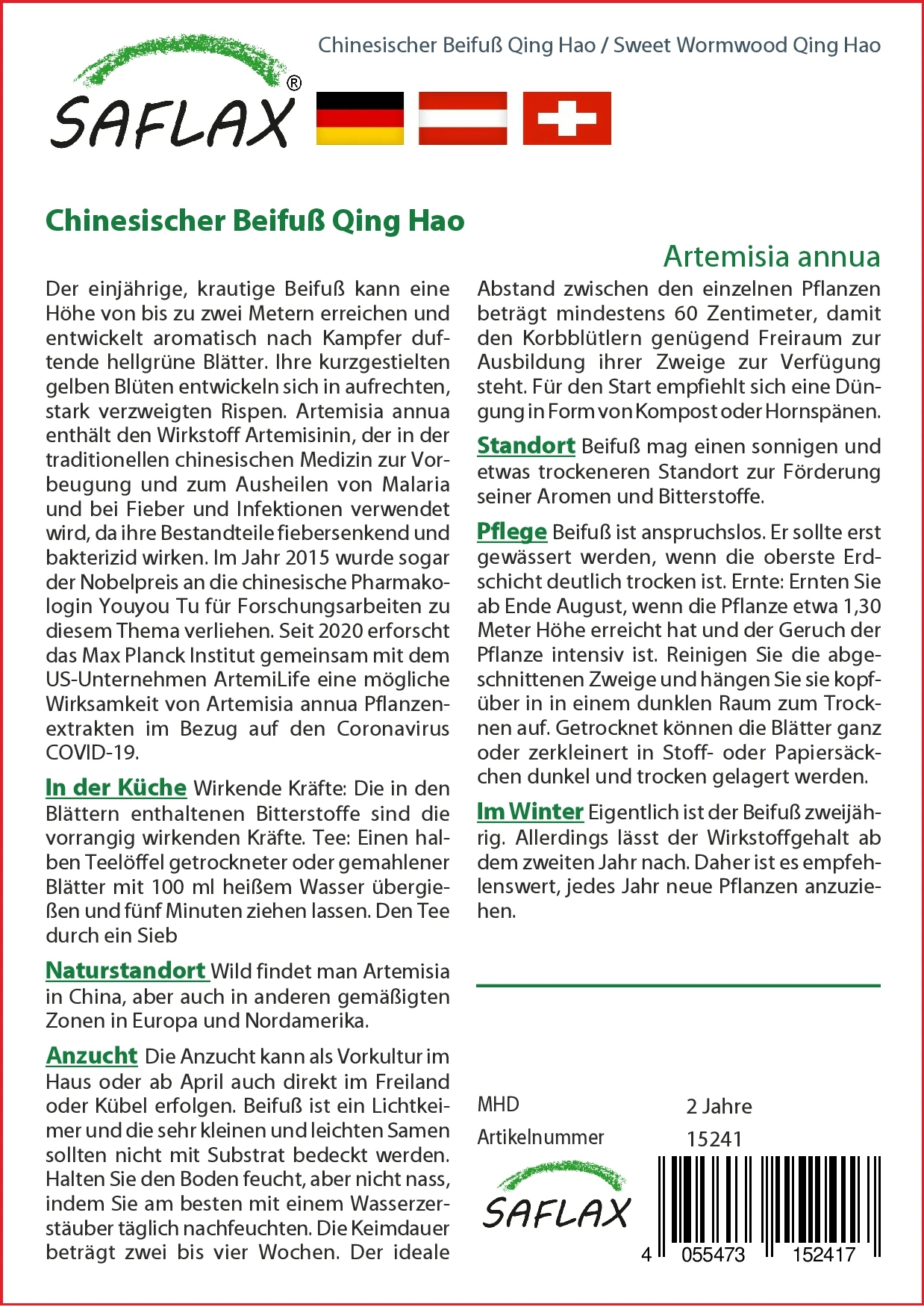 Artemisia Annua Chinesischer Beifuß Qing Hao | Beifußsamen Von Saflax 4 Artemisia Annua Chinesischer Beifuß Qing Hao | Beifußsamen Von Saflax – Bild 2